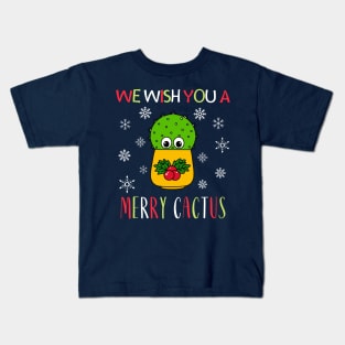 We Wish You A Merry Cactus - Cute Cactus In Christmas Holly Pot Kids T-Shirt